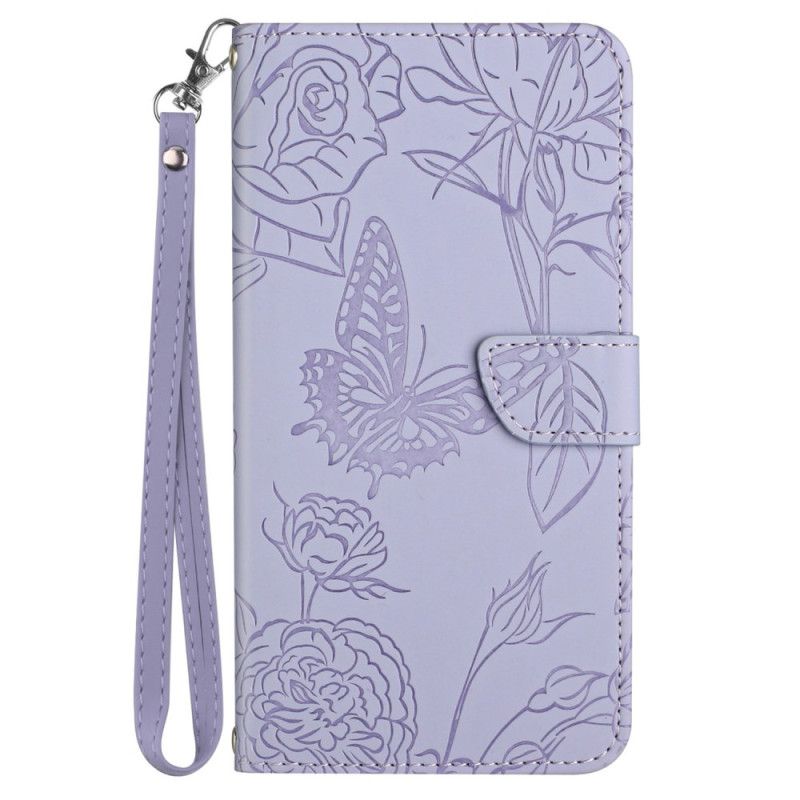 Leren Hoesje iPhone 16 Plus Vlinderprint Met Bandje Bescherming Hoesje