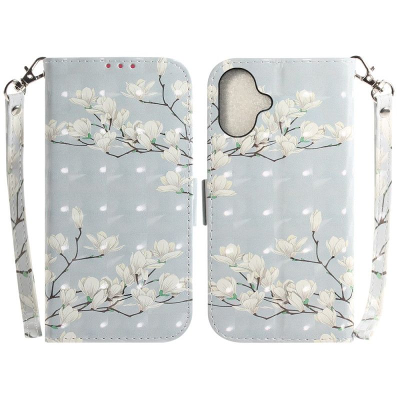 Leren Hoesje Voor iPhone 16 Plus Band Magnolia's