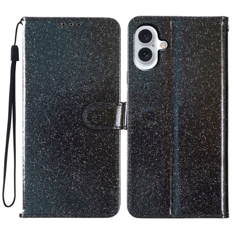 Leren Hoesje Voor iPhone 16 Plus Pailletten Met Bandjes