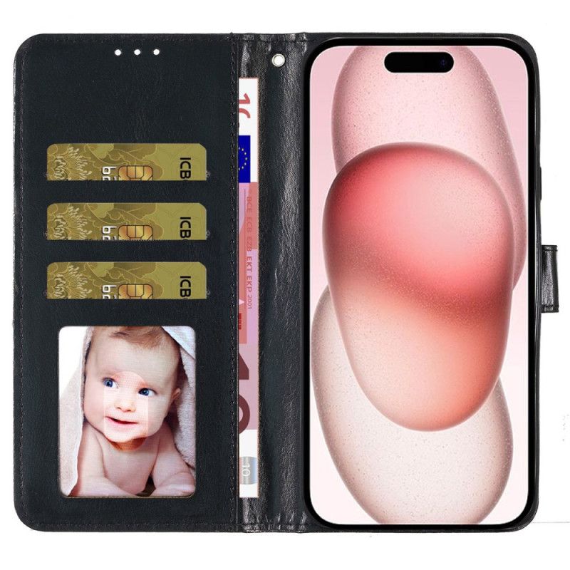 Leren Hoesje Voor iPhone 16 Plus Pailletten Met Bandjes