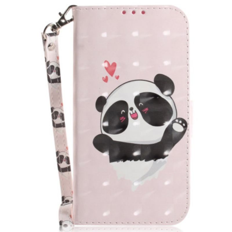 Leren Hoesje Voor iPhone 16 Plus Panda Love Met Riempje