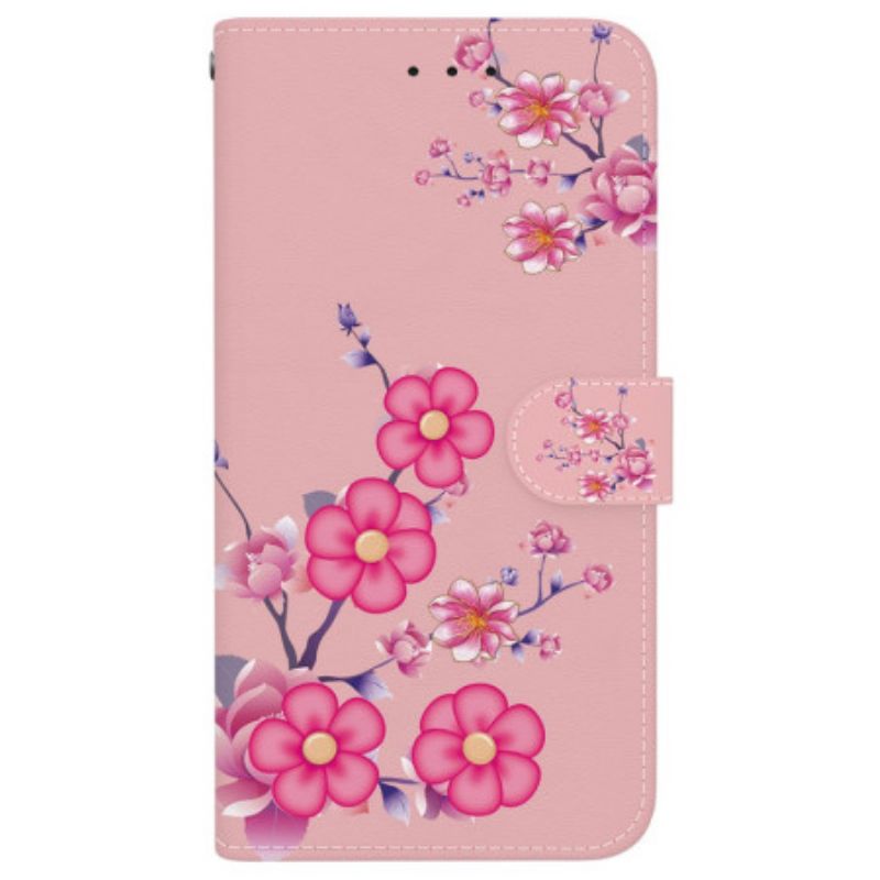 Leren Hoesje Voor iPhone 16 Plus Sakura-band