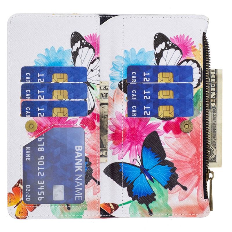 Leren Hoesje Voor iPhone 16 Plus Twee Vlinders Met Riem