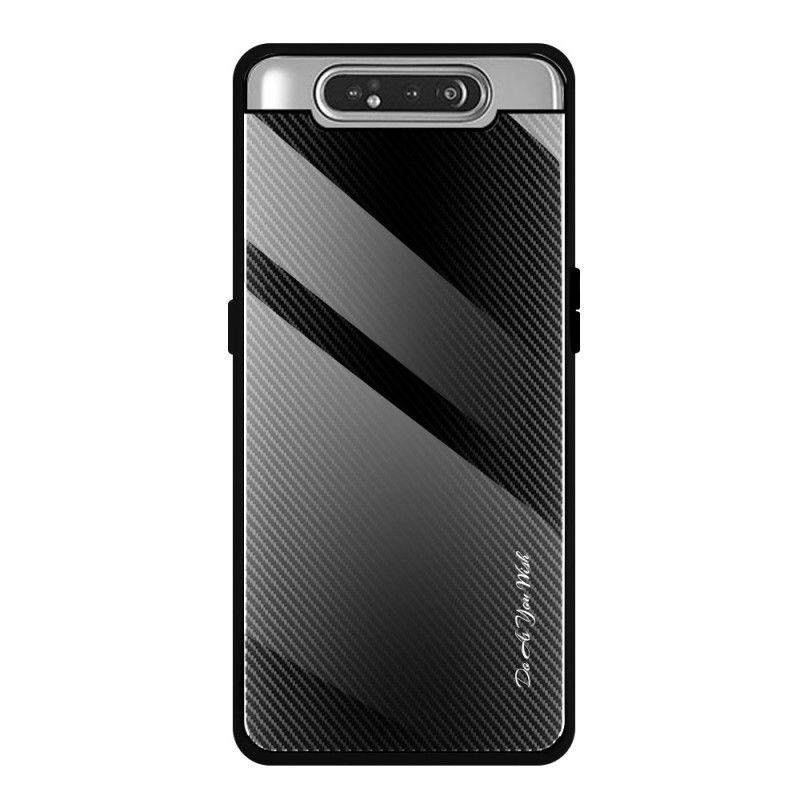 Hoesje Samsung Galaxy A80 / A90 Wit Zwart Koolstofvezel Gehard Glas