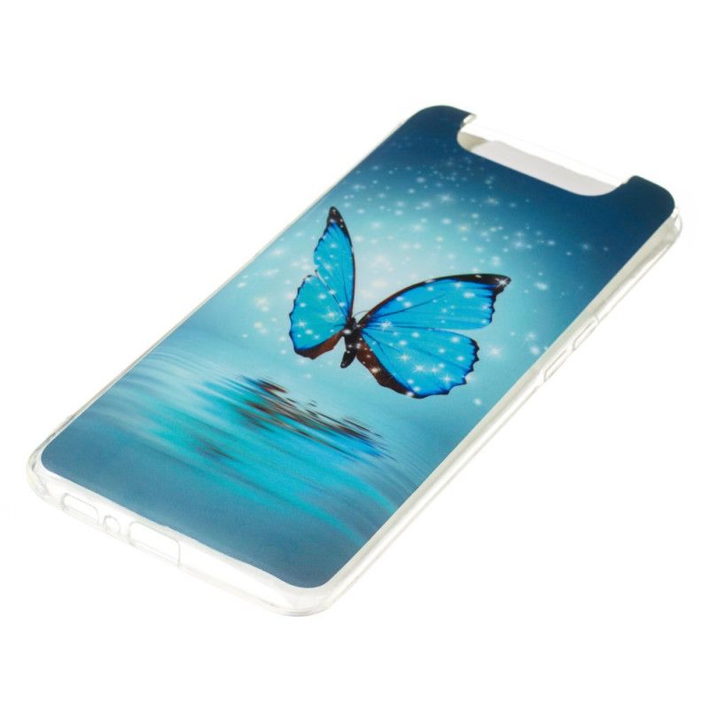 Hoesje voor Samsung Galaxy A80 / A90 Fluorescerende Blauwe Vlinder