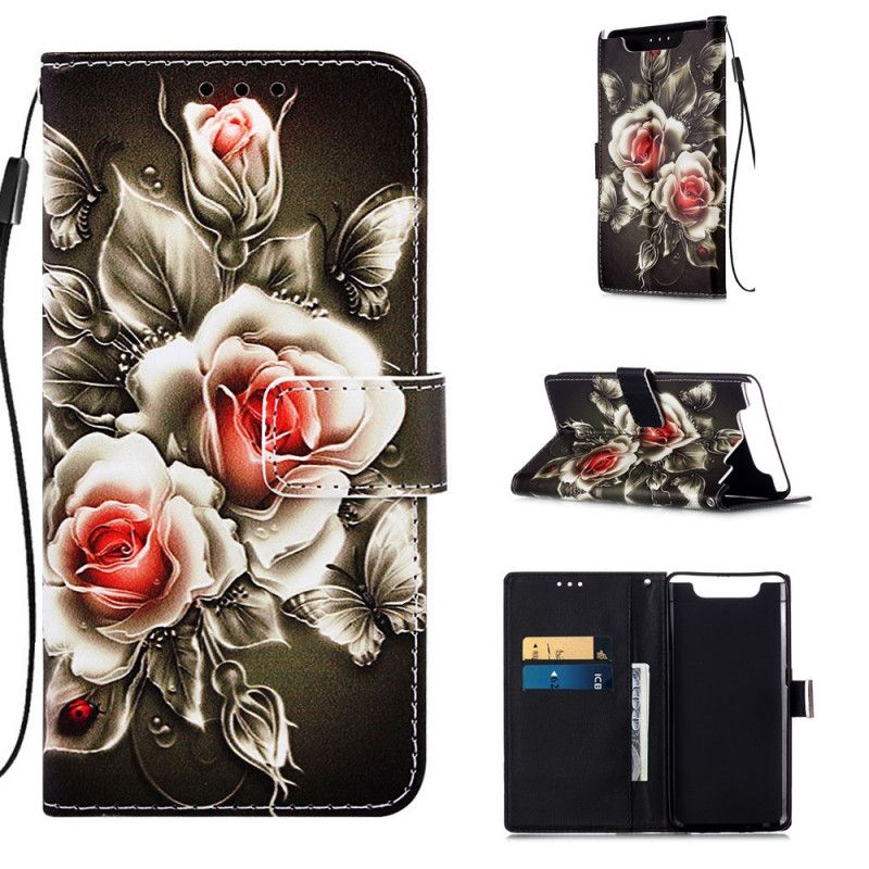 Leren Hoesje Samsung Galaxy A80 / A90 Gouden Rozen