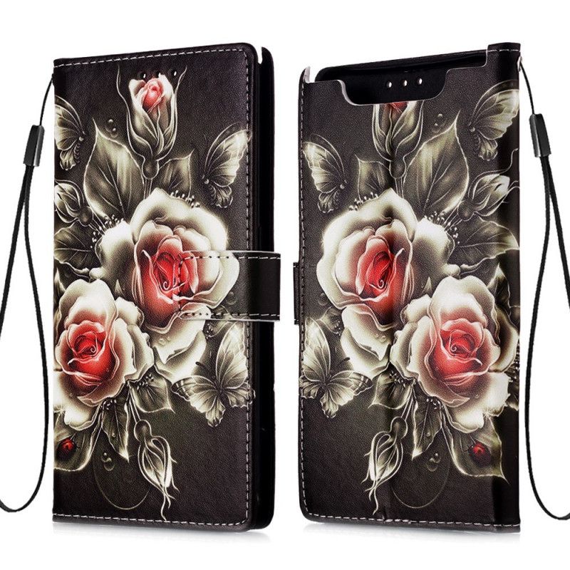 Leren Hoesje Samsung Galaxy A80 / A90 Gouden Rozen