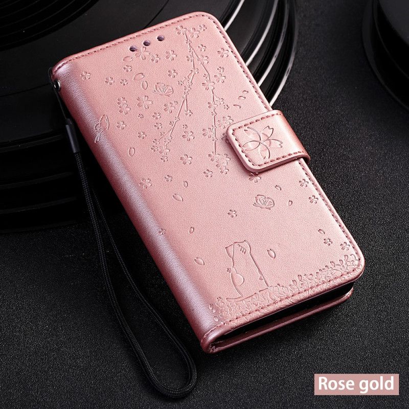 Leren Hoesje Samsung Galaxy A80 / A90 Magenta Grijs String Mijmering