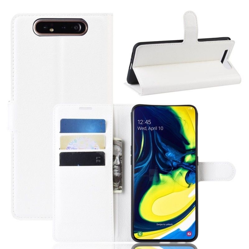 Leren Hoesje Samsung Galaxy A80 / A90 Wit Zwart Retro Kunstleer