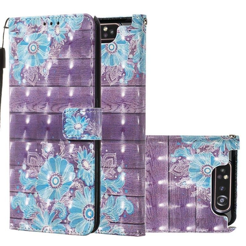 Leren Hoesje voor Samsung Galaxy A80 / A90 Blauwe Bloemen