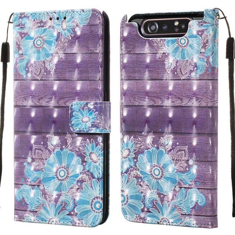 Leren Hoesje voor Samsung Galaxy A80 / A90 Blauwe Bloemen