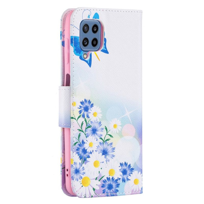 Flip Case Leren Samsung Galaxy M32 Geschilderde Vlinders En Bloemen