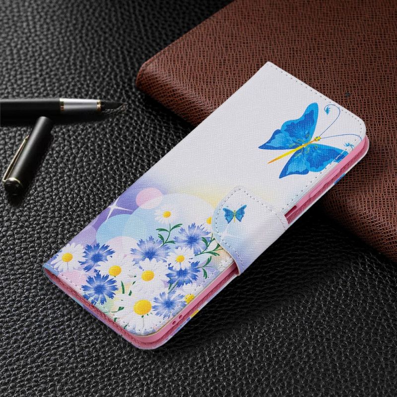 Flip Case Leren Samsung Galaxy M32 Geschilderde Vlinders En Bloemen