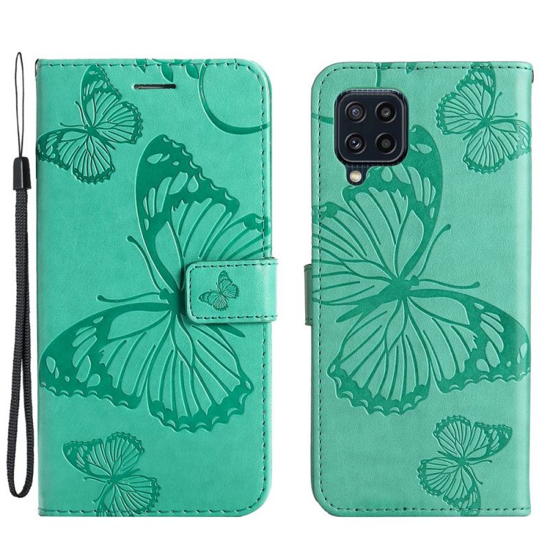 Flip Case Leren Samsung Galaxy M32 Gigantische Stringvlinders