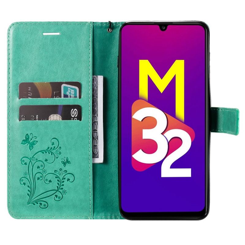 Flip Case Leren Samsung Galaxy M32 Gigantische Stringvlinders