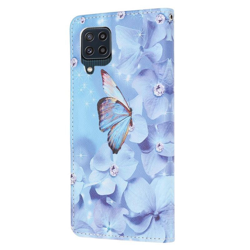 Folio-hoesje Samsung Galaxy M32 Telefoonhoesje Vlinders Met Diamanten Bandjes