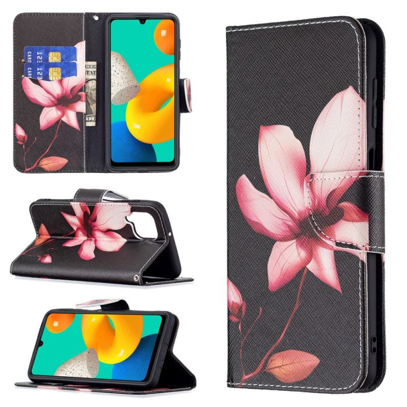 Leren Hoesje Samsung Galaxy M32 Roze Bloem Bescherming Hoesje