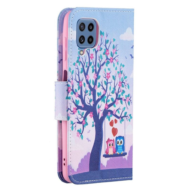 Leren Hoesje Samsung Galaxy M32 Uilen Op De Schommel Bescherming Hoesje