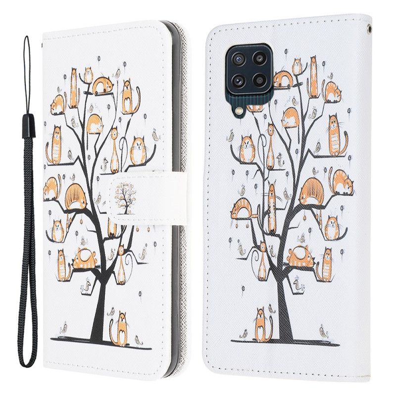 Leren Hoesje Voor Samsung Galaxy M32 Funky Cats Strappy