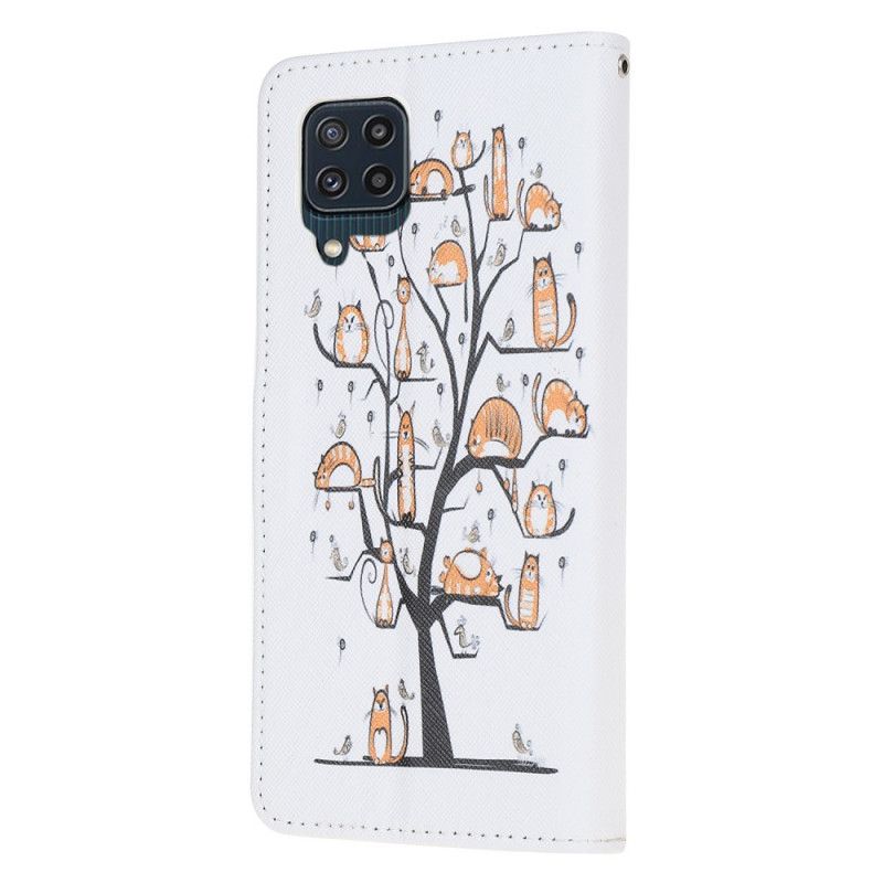 Leren Hoesje Voor Samsung Galaxy M32 Funky Cats Strappy