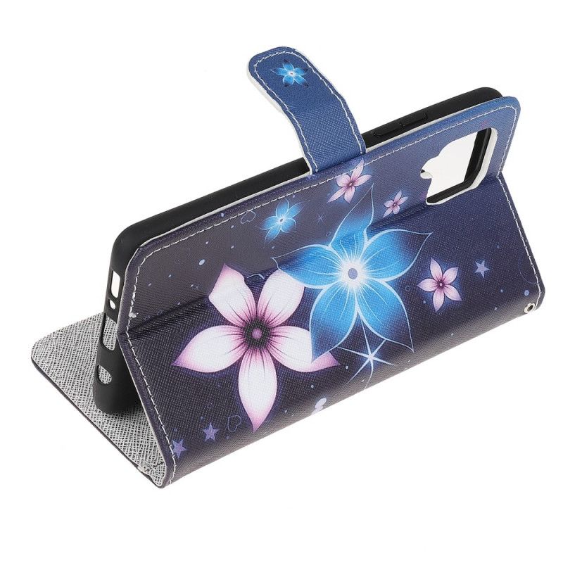 Leren Hoesje Voor Samsung Galaxy M32 Maanbloemen Met Riem