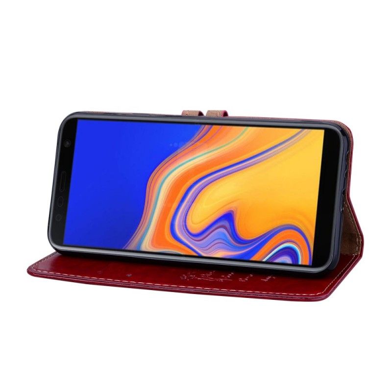 Cover Folio-hoesje Samsung Galaxy J4 Plus Rood Telefoonhoesje Hoed Prins Met Glanzend Leereffect