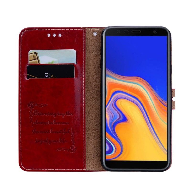 Cover Folio-hoesje Samsung Galaxy J4 Plus Rood Telefoonhoesje Hoed Prins Met Glanzend Leereffect