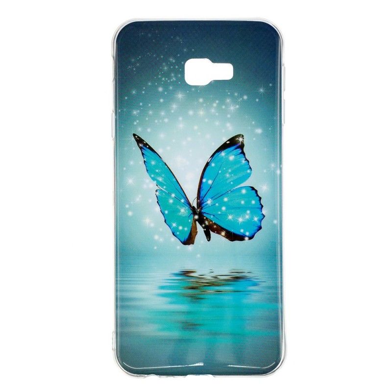 Hoesje voor Samsung Galaxy J4 Plus Fluorescerende Blauwe Vlinder