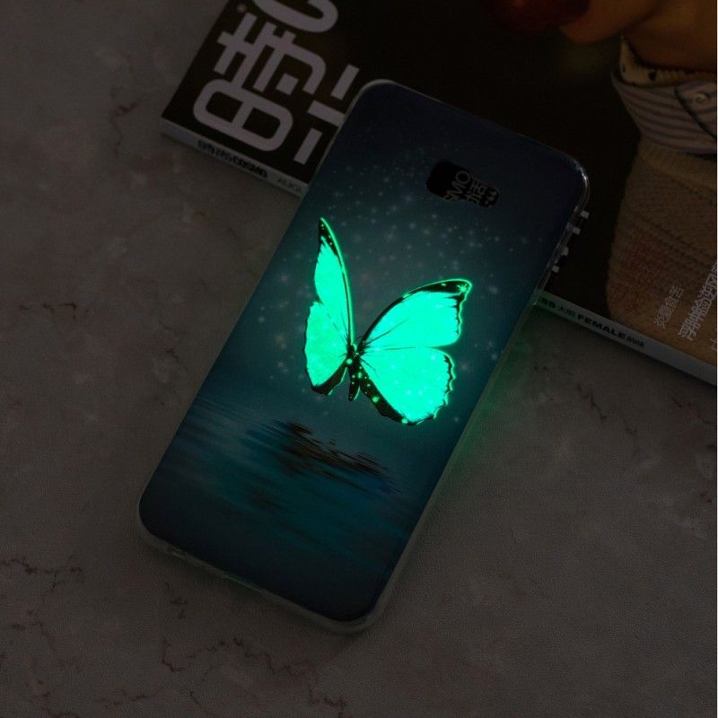 Hoesje voor Samsung Galaxy J4 Plus Fluorescerende Blauwe Vlinder