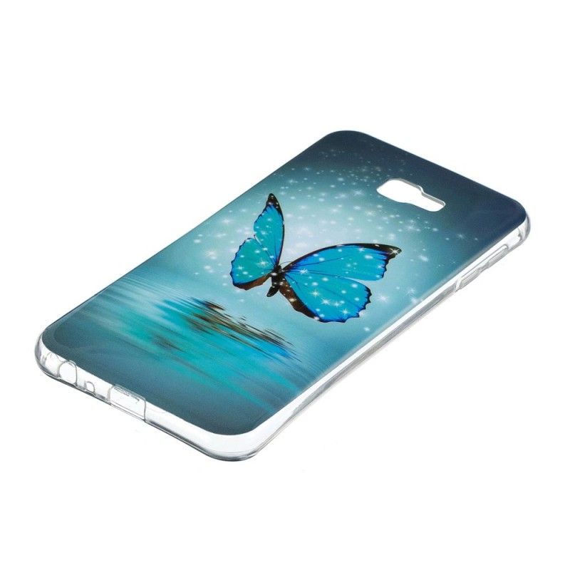 Hoesje voor Samsung Galaxy J4 Plus Fluorescerende Blauwe Vlinder