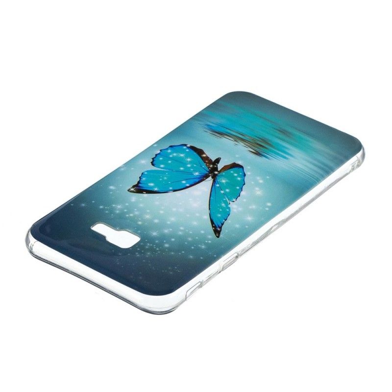 Hoesje voor Samsung Galaxy J4 Plus Fluorescerende Blauwe Vlinder