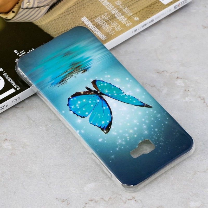 Hoesje voor Samsung Galaxy J4 Plus Fluorescerende Blauwe Vlinder