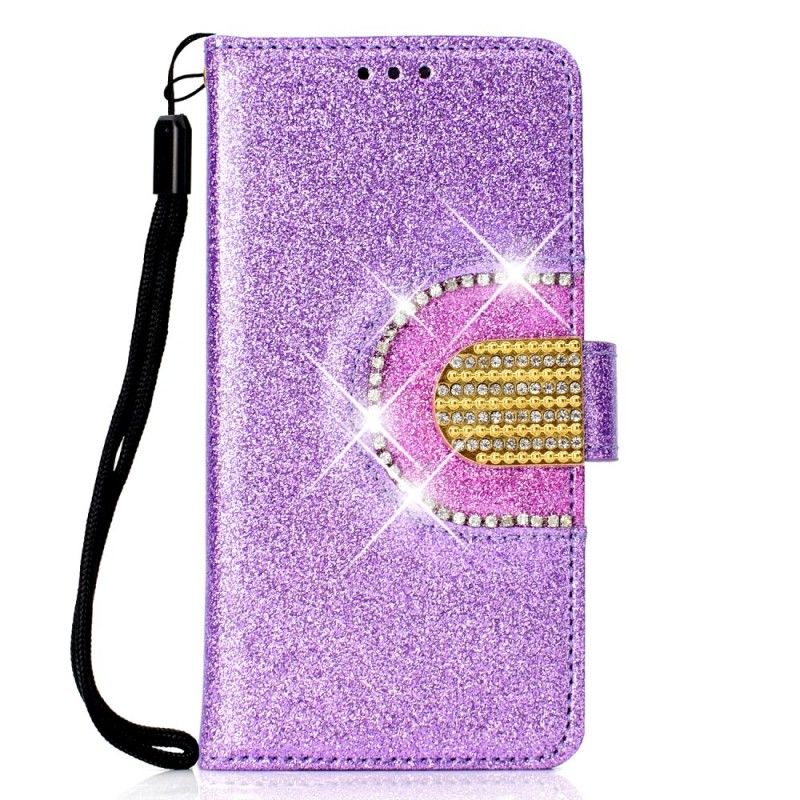 Leren Hoesje Samsung Galaxy J4 Plus Wit Zwart Pailletten En Diamanten