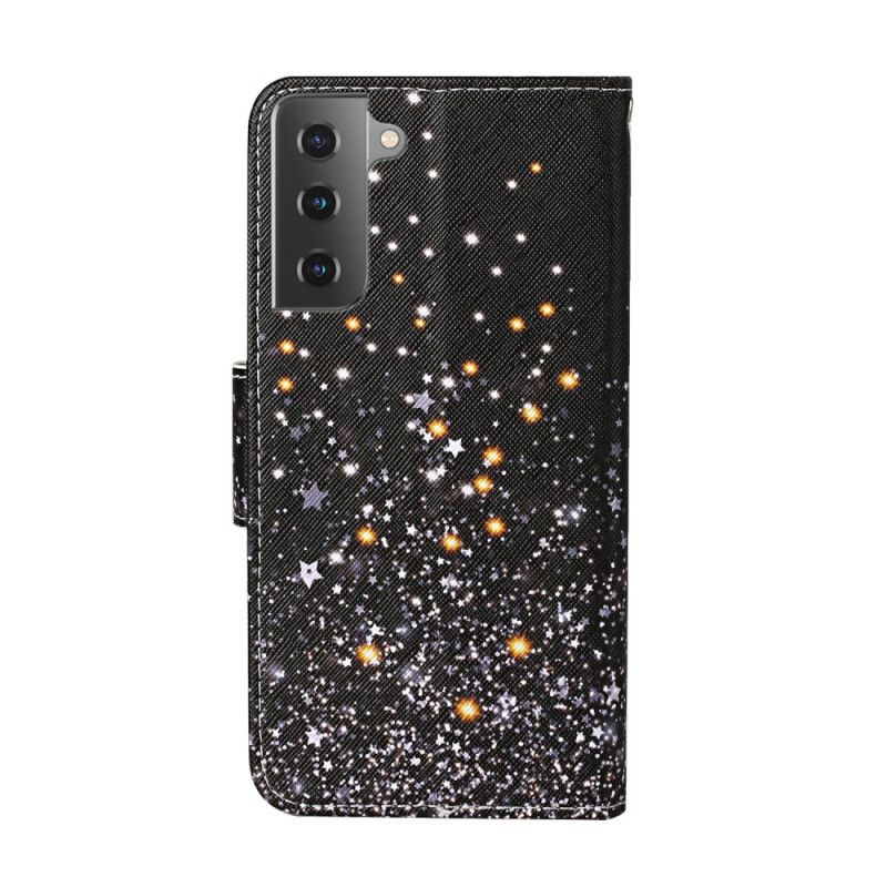 Bescherming Hoesje Samsung Galaxy S21 Plus 5G Telefoonhoesje Sterren En Pailletten Met Riempje