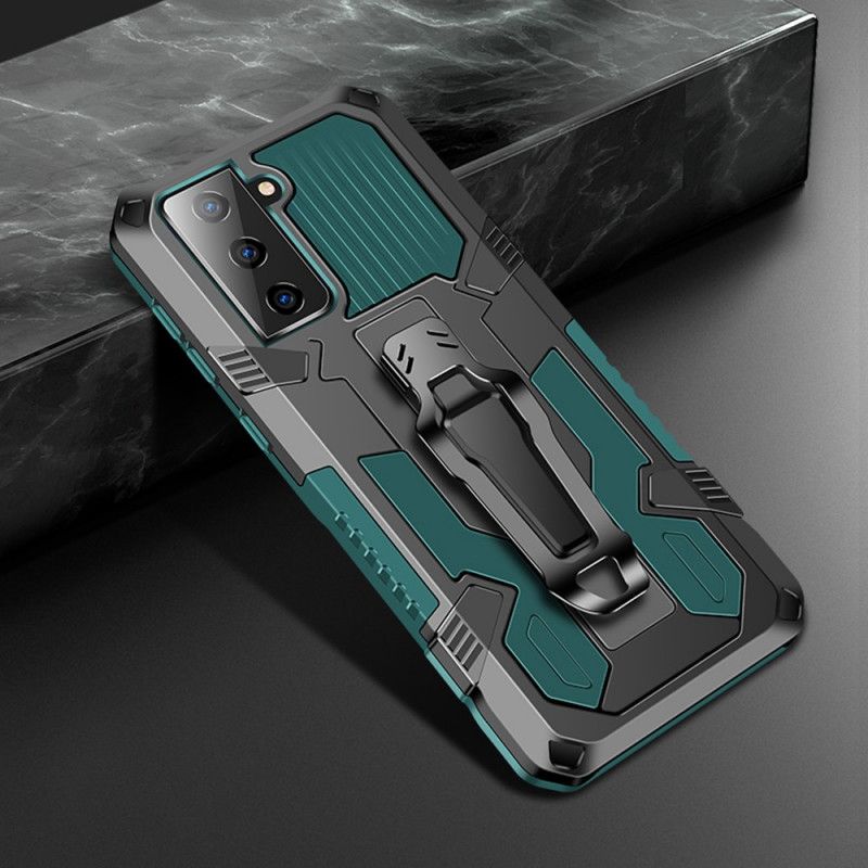 Case Hoesje Samsung Galaxy S21 Plus 5G Grijs Zwart Telefoonhoesje Verwijderbare Cliphouder