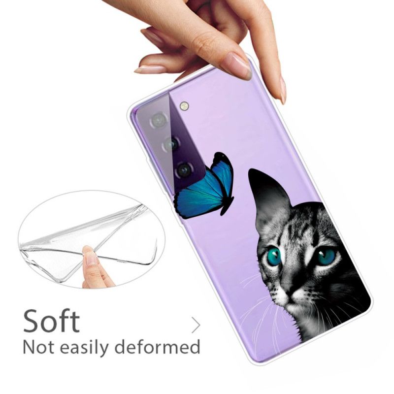 Case Hoesje Samsung Galaxy S21 Plus 5G Telefoonhoesje Kat En Vlinder