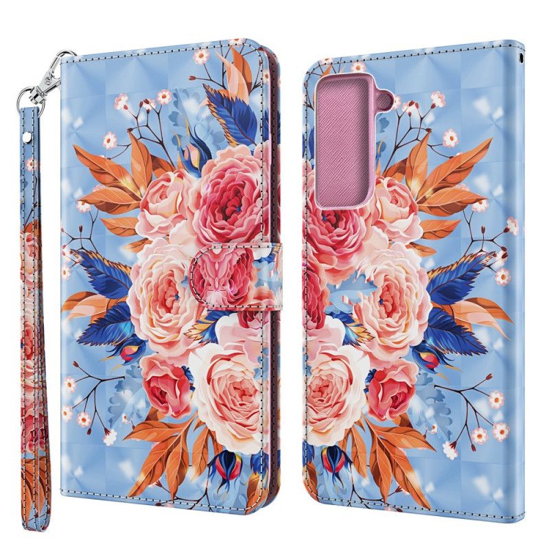 Cover Folio-hoesje Samsung Galaxy S21 Plus 5G Donkerblauw Rood Telefoonhoesje Romantische Lichtspot Met String