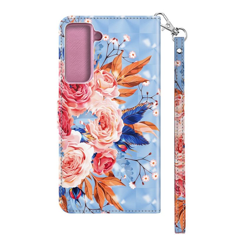 Cover Folio-hoesje Samsung Galaxy S21 Plus 5G Donkerblauw Rood Telefoonhoesje Romantische Lichtspot Met String