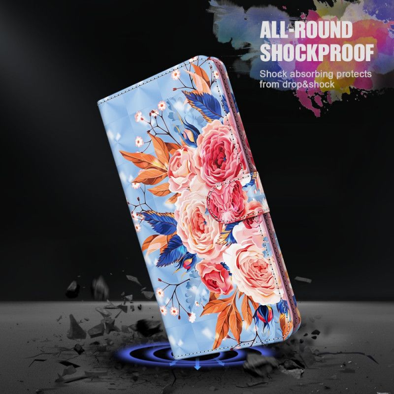 Cover Folio-hoesje Samsung Galaxy S21 Plus 5G Donkerblauw Rood Telefoonhoesje Romantische Lichtspot Met String