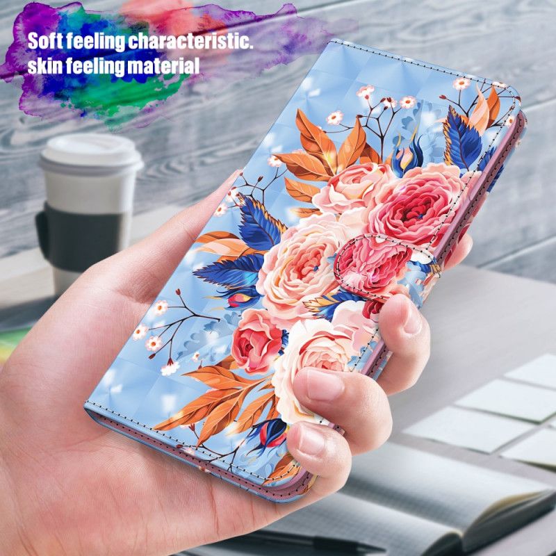 Cover Folio-hoesje Samsung Galaxy S21 Plus 5G Donkerblauw Rood Telefoonhoesje Romantische Lichtspot Met String