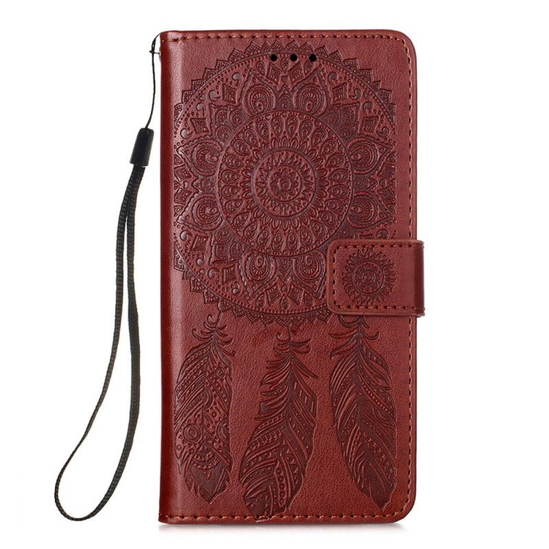 Cover Folio-hoesje Samsung Galaxy S21 Plus 5G Grijs Zwart Telefoonhoesje Dromenvanger Print En Riem