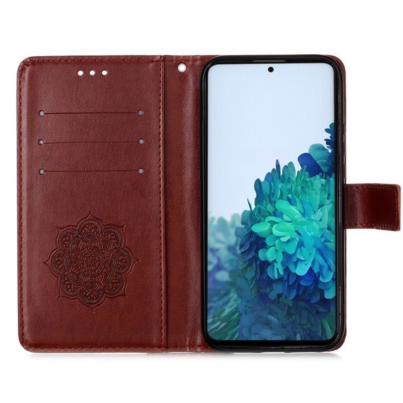 Cover Folio-hoesje Samsung Galaxy S21 Plus 5G Grijs Zwart Telefoonhoesje Dromenvanger Print En Riem