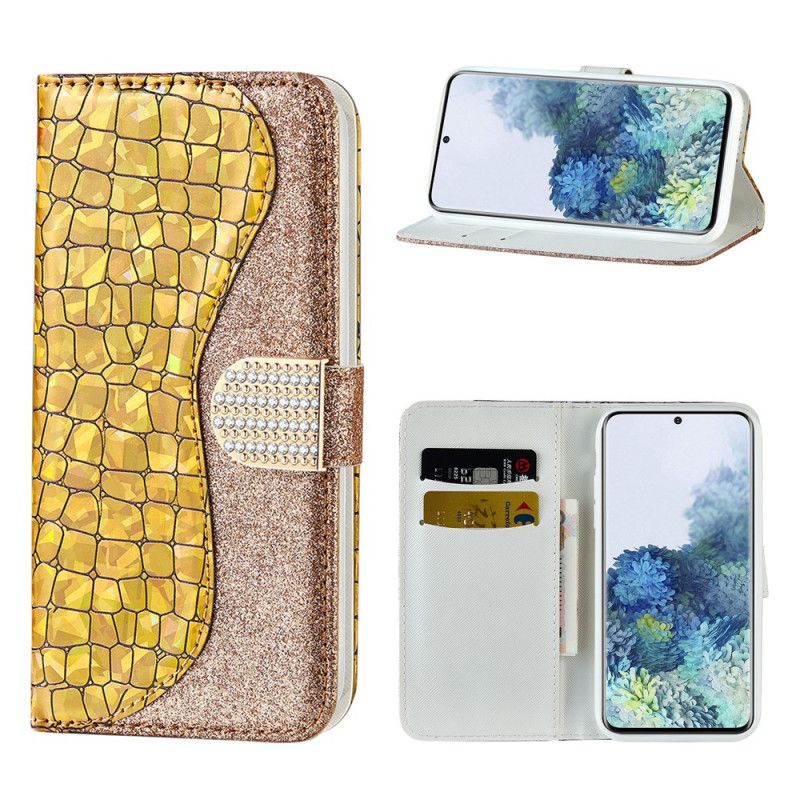 Cover Folio-hoesje Samsung Galaxy S21 Plus 5G Lichtblauw Groen Telefoonhoesje Krokodil Diamanten