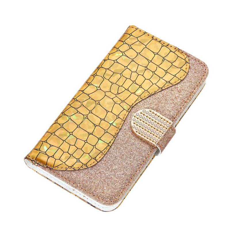 Cover Folio-hoesje Samsung Galaxy S21 Plus 5G Lichtblauw Groen Telefoonhoesje Krokodil Diamanten