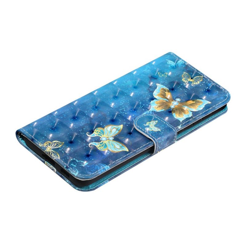 Cover Folio-hoesje Samsung Galaxy S21 Plus 5G Telefoonhoesje Lichtvlindervlinders Met Riempje