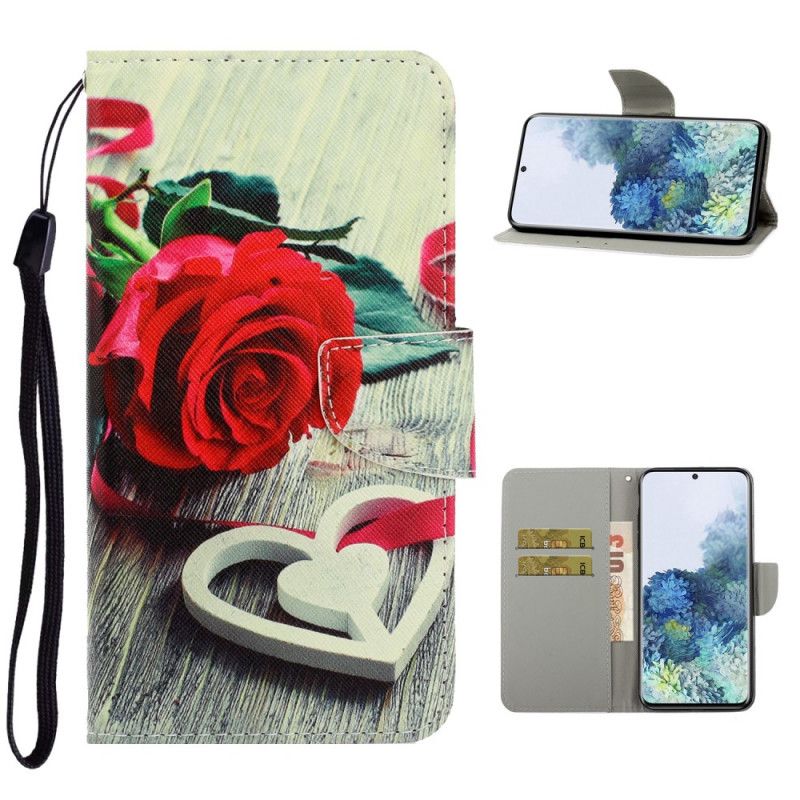 Cover Folio-hoesje Samsung Galaxy S21 Plus 5G Telefoonhoesje Romantische Roos Met String