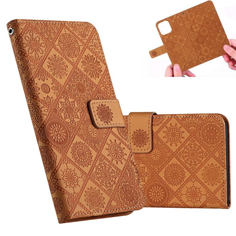 Cover Folio-hoesje Samsung Galaxy S21 Plus 5G Wit Zwart Telefoonhoesje Tapijtpatroon