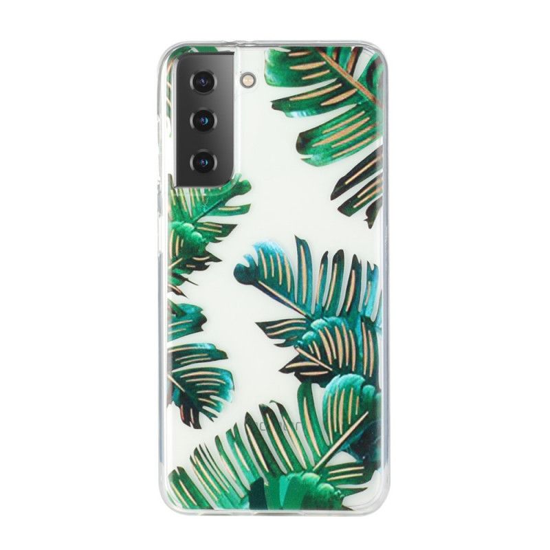 Cover Hoesje Samsung Galaxy S21 Plus 5G Telefoonhoesje Transparant Groen Blad