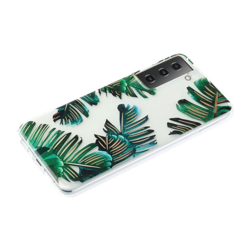 Cover Hoesje Samsung Galaxy S21 Plus 5G Telefoonhoesje Transparant Groen Blad