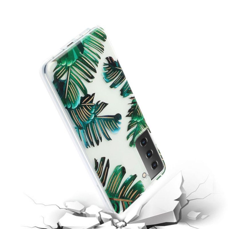 Cover Hoesje Samsung Galaxy S21 Plus 5G Telefoonhoesje Transparant Groen Blad